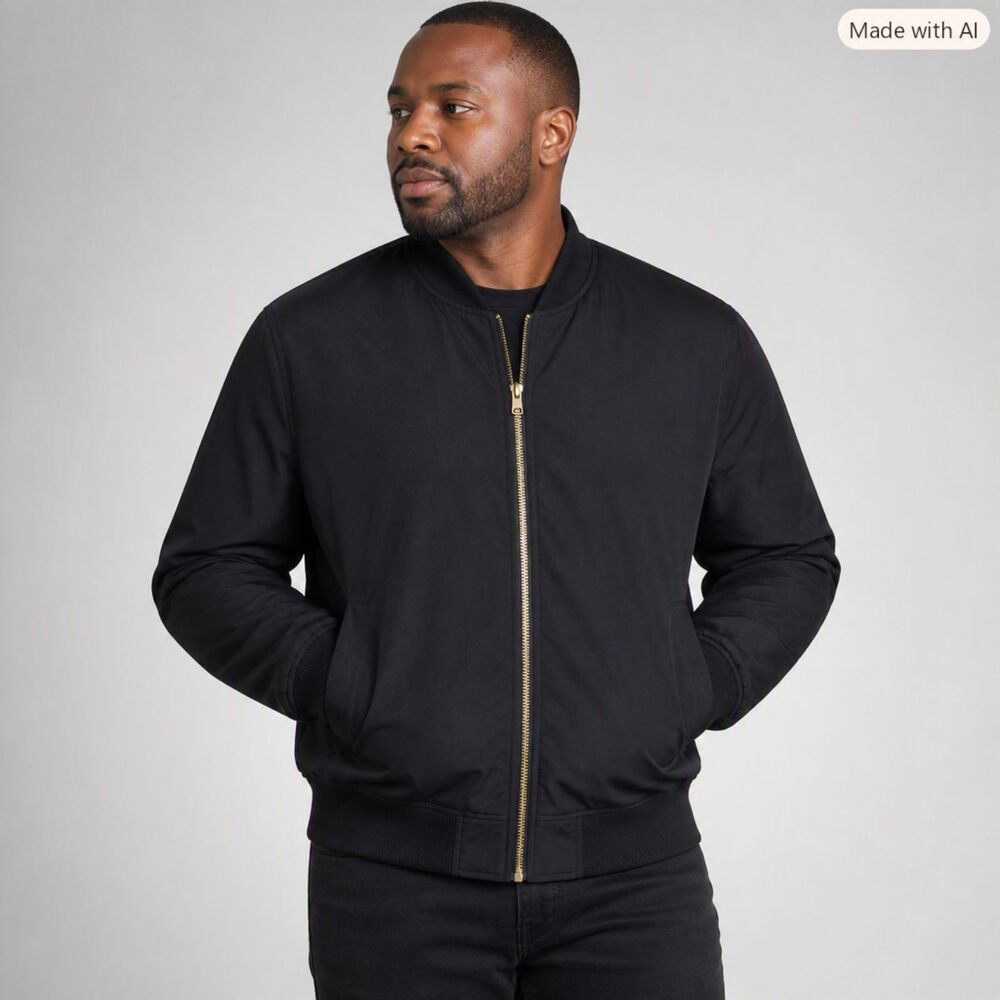 Pierre Cardin Black Zip‑Up Bomber Jacket Size Large
